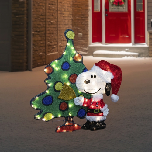 LED Lighted Peanuts Snoopy and Christmas Tree Outdoor Decoration - 32"