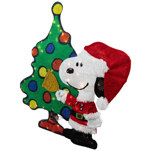 LED Lighted Peanuts Snoopy and Christmas Tree Outdoor Decoration - 32"