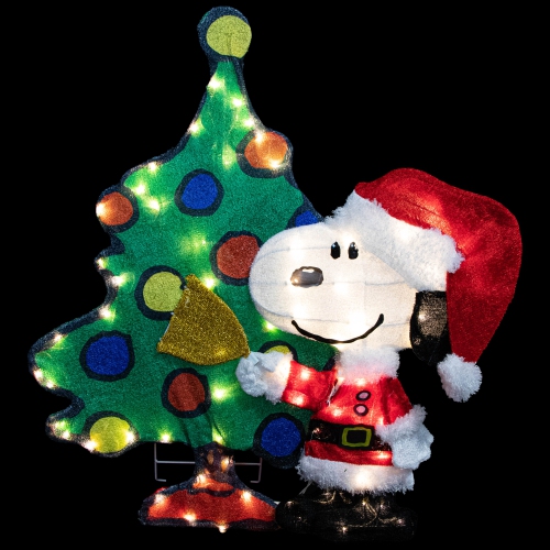 LED Lighted Peanuts Snoopy and Christmas Tree Outdoor Decoration - 32"