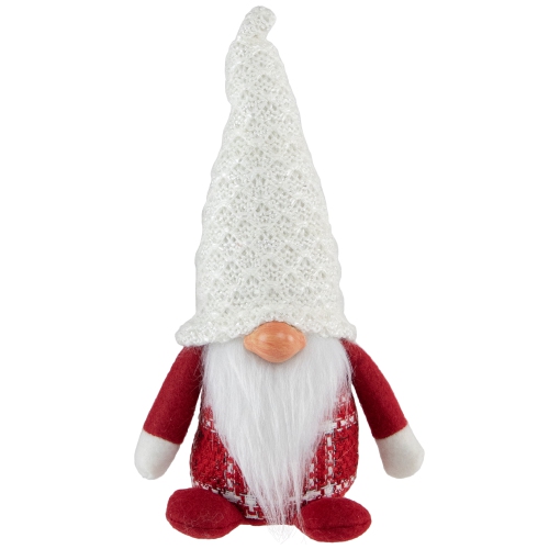 NORTHLIGHT  Plaid Boy Gnome Christmas Figurine - 9.5" - And White In Red