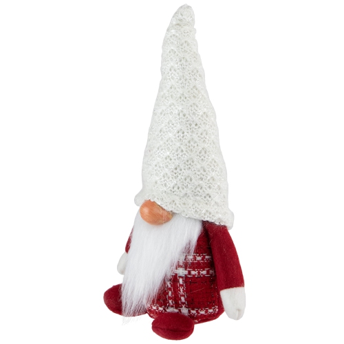 Plaid Boy Gnome Christmas Figurine - 9.5" - Red and White