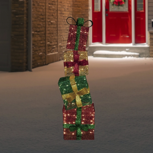 LED Lighted Stacked Christmas Gifts Outdoor Decoration - 53" - Warm White