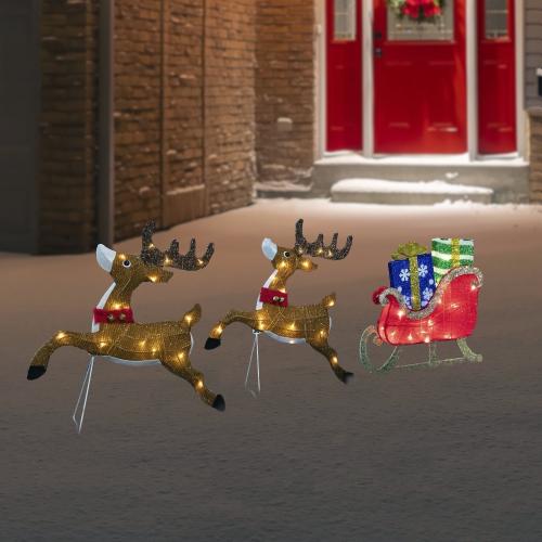 Renne lumineux avec traîneau décoratif de Noël, 59 po