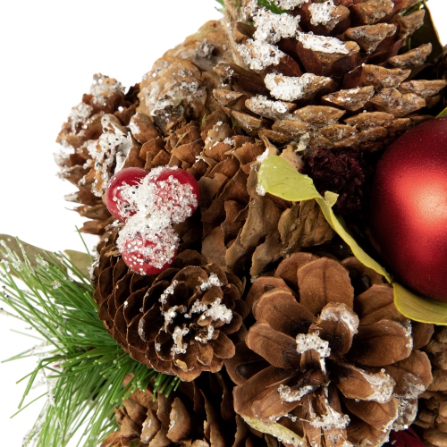 Berry and Pinecones Mixed Foliage Frosted Christmas Ball Ornament - 5.5"