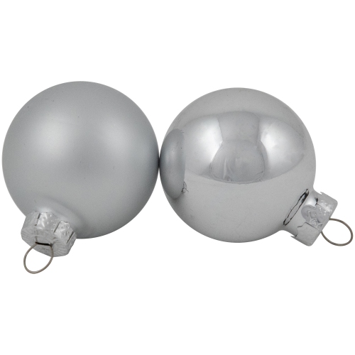 10ct Silver Shiny and Matte Glass Ball Christmas Ornaments 1.75"