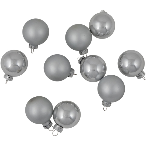 10ct Silver Shiny and Matte Glass Ball Christmas Ornaments 1.75"