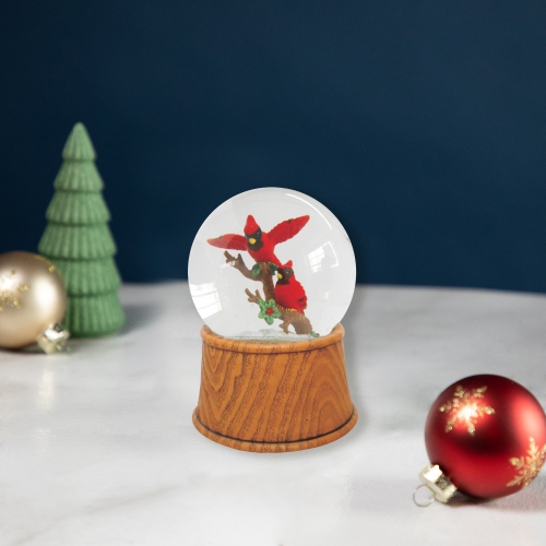 5.5" Pair of Cardinals on Branch Christmas Snow Globe