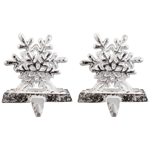 Double Snowflake Christmas Stocking Holders - 4.75" - Silver - Set of 2