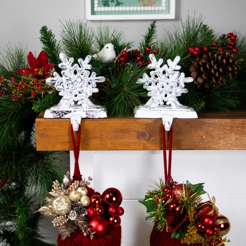 Double Snowflake Christmas Stocking Holders - 4.75" - Silver - Set of 2