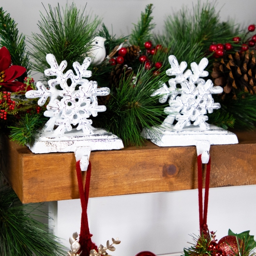 Double Snowflake Christmas Stocking Holders - 4.75" - Silver - Set of 2