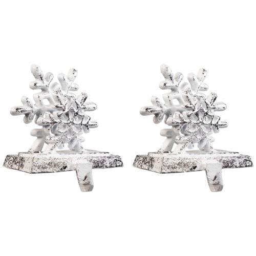 Double Snowflake Christmas Stocking Holders - 4.75" - Silver - Set of 2