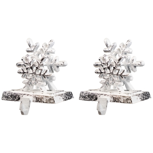 Double Snowflake Christmas Stocking Holders - 4.75" - Silver - Set of 2