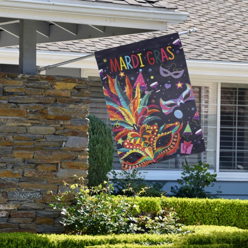 NORTHLIGHT  Feathered Carnival Mask "mardi Gras" Outdoor Flag - 40" X 28"