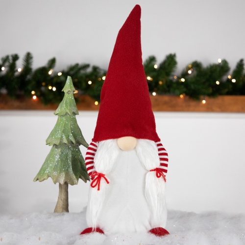 Figurine de gnome avec mains dans une poche pour fille debout - 20,5 po - Rouge et blanc