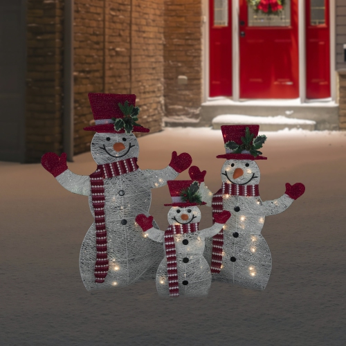 Set of 3 LED Lighted Family of Snowmen Outdoor Christmas Decoration