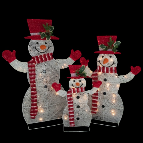 Set of 3 LED Lighted Family of Snowmen Outdoor Christmas Decoration