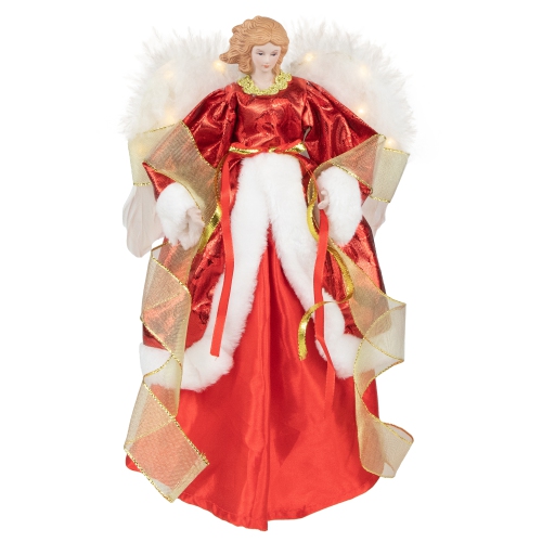 Angel with Lighted Wings Christmas Tree Topper - 14" - Red and White