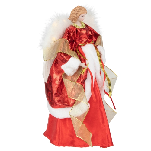Angel with Lighted Wings Christmas Tree Topper - 14" - Red and White