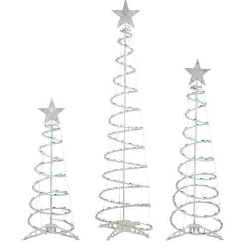 Set of 3 Green Lighted Spiral Christmas Trees, 3', 4', and 6'