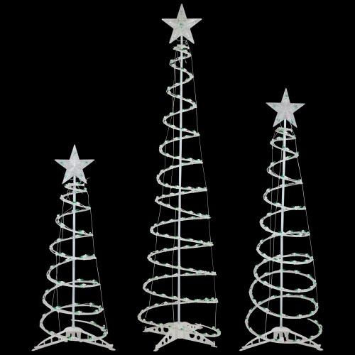 Set of 3 Green Lighted Spiral Christmas Trees, 3', 4', and 6'