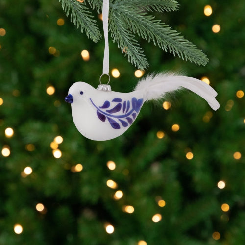 NORTHLIGHT  6.5" White And Bird Glass Christmas Ornament In Blue I love the White and Blue Bird Glass ornaments