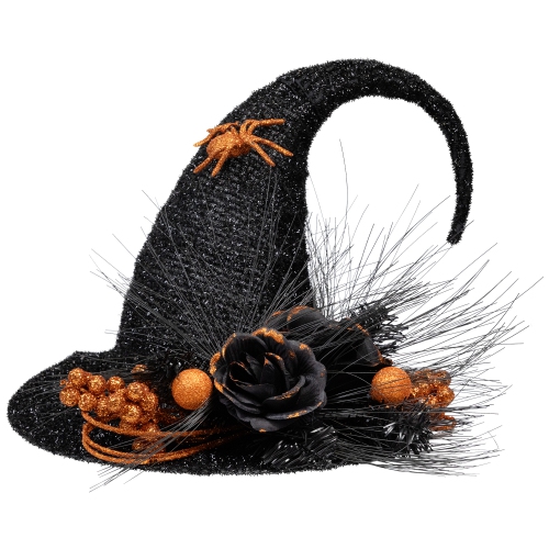 Tinsel Witch's Hat with Glittered Roses Halloween Decoration - 16"