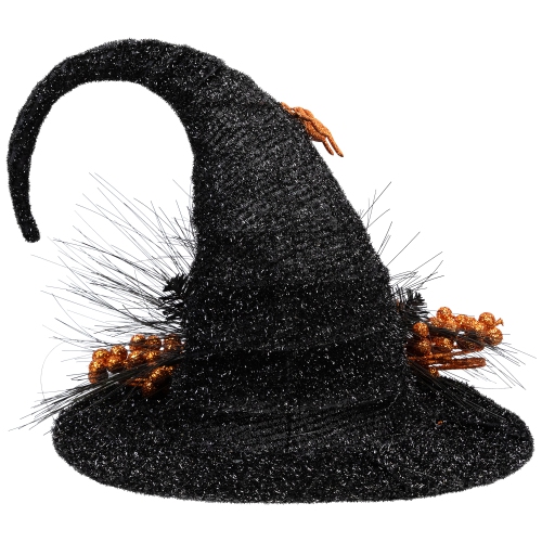 Tinsel Witch's Hat with Glittered Roses Halloween Decoration - 16"