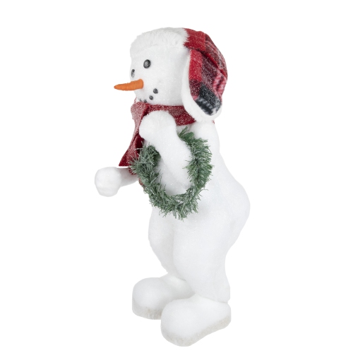 Frosted Snowman with Wreath Christmas Figure - 16"