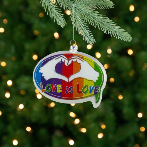 4.75" Pride 'Love is Love' Speech Bubble Glass Christmas Ornament