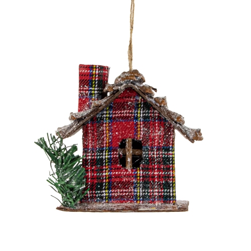 NORTHLIGHT  Plaid And Pine Needle Rustic Cabin Christmas Ornament - 4.25" - And Brown In Red