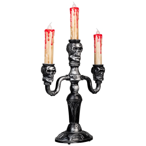 Antique-Style Skull Trio Flickering Halloween Candelabra - 13.75" - Amber Lights