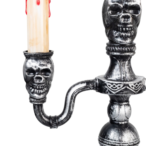 Antique-Style Skull Trio Flickering Halloween Candelabra - 13.75" - Amber Lights