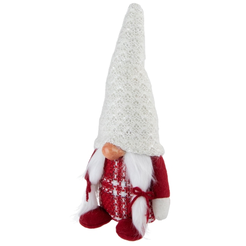 Nordic Girl Gnome w Pigtails Christmas Figure - 10" - Red and White
