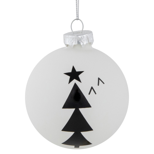 Star Topped Trees Glass Ball Christmas Ornaments - 3" - White and Black - 4ct