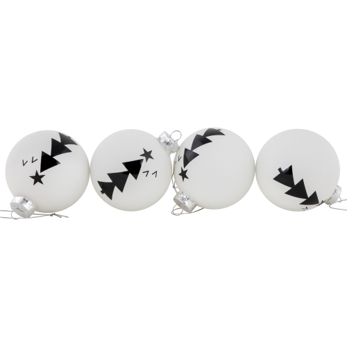 Star Topped Trees Glass Ball Christmas Ornaments - 3" - White and Black - 4ct