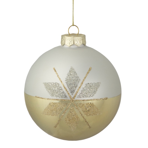 NORTHLIGHT  Glittered Snowflake Glass Christmas Ball Ornament - 4" - In Gold