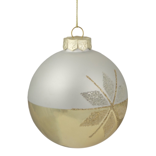 Glittered Snowflake Glass Christmas Ball Ornament - 4" - Gold