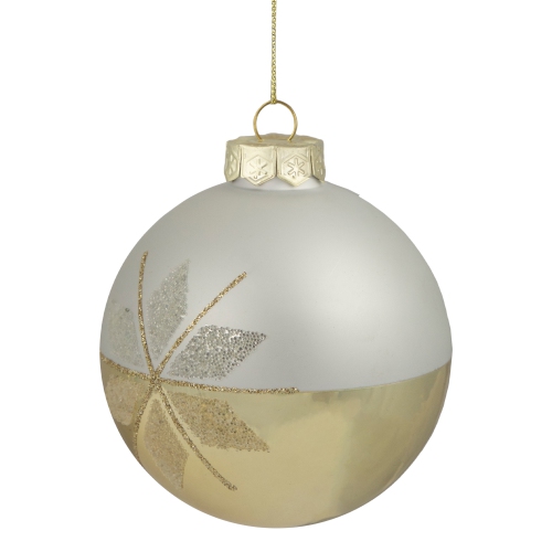 Glittered Snowflake Glass Christmas Ball Ornament - 4" - Gold