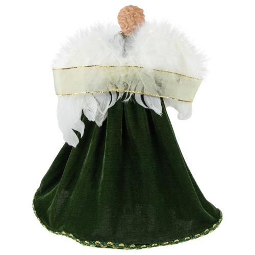 Angel with Lighted Wings Christmas Tree Topper - 14" - Green and Gold