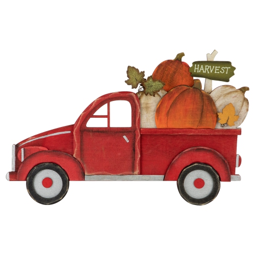 NORTHLIGHT  14" Truck With Pumpkins Fall Harvest Sign Decoration In Red