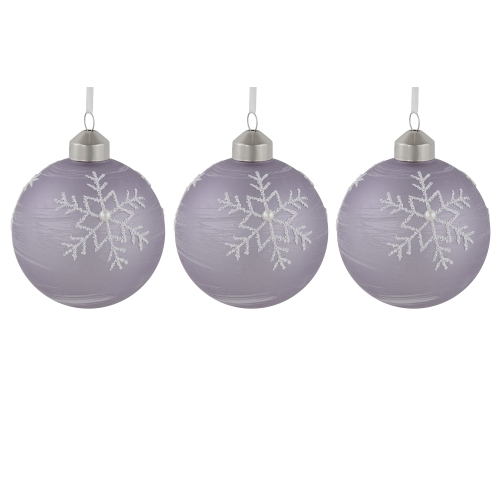 3ct Purple Glass Ball Christmas Ornaments with Snowflakes 3"