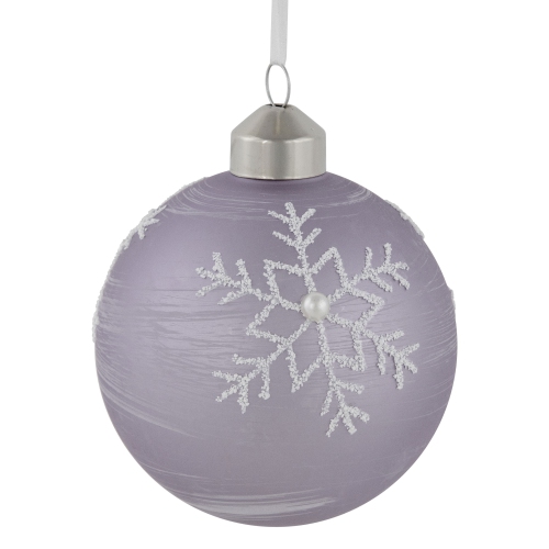 3ct Purple Glass Ball Christmas Ornaments with Snowflakes 3"