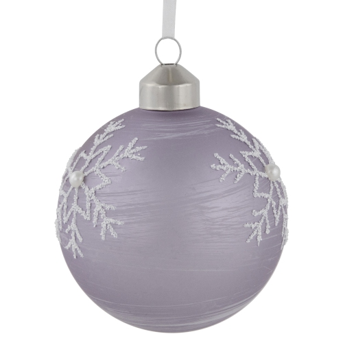 3ct Purple Glass Ball Christmas Ornaments with Snowflakes 3"