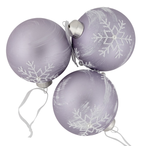 3ct Purple Glass Ball Christmas Ornaments with Snowflakes 3"