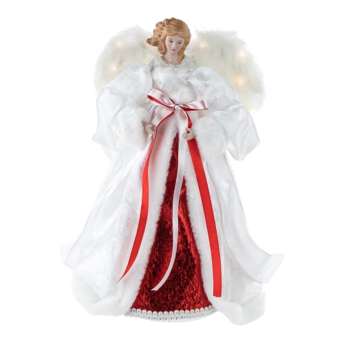 14" White and Red Angel with Lighted Wings Christmas Tree Topper