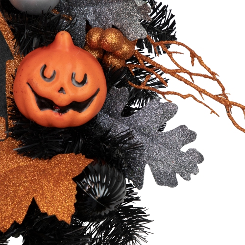 Orange and Black Haunted House Halloween Wreath, 24-Inch, Unlit