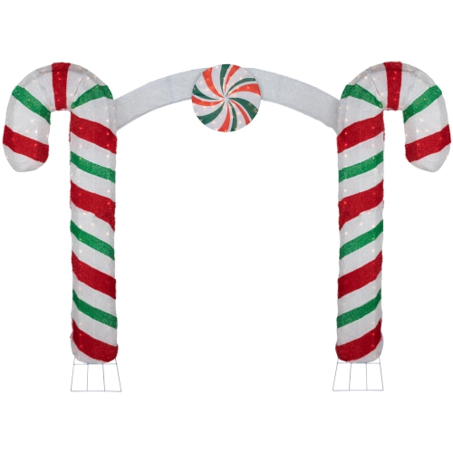 NORTHLIGHT  Lighted Double Candy Cane Archway Outdoor Christmas Decoration - 7' - Warm In White Looks great during the day & night