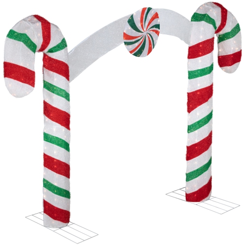 Lighted Double Candy Cane Archway Outdoor Christmas Decoration - 7' - Warm White
