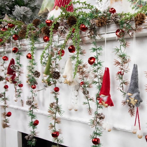 Set of 6 Gnomes with Stars Plush Christmas Ornaments 5"