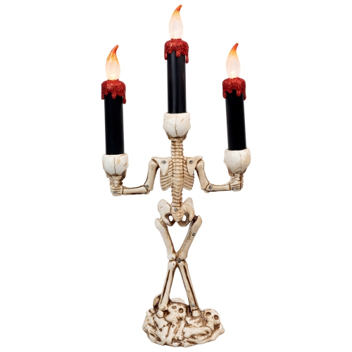 Dripping Flameless Candles Skeleton Halloween Candelabra - 14.5" - Amber Lights